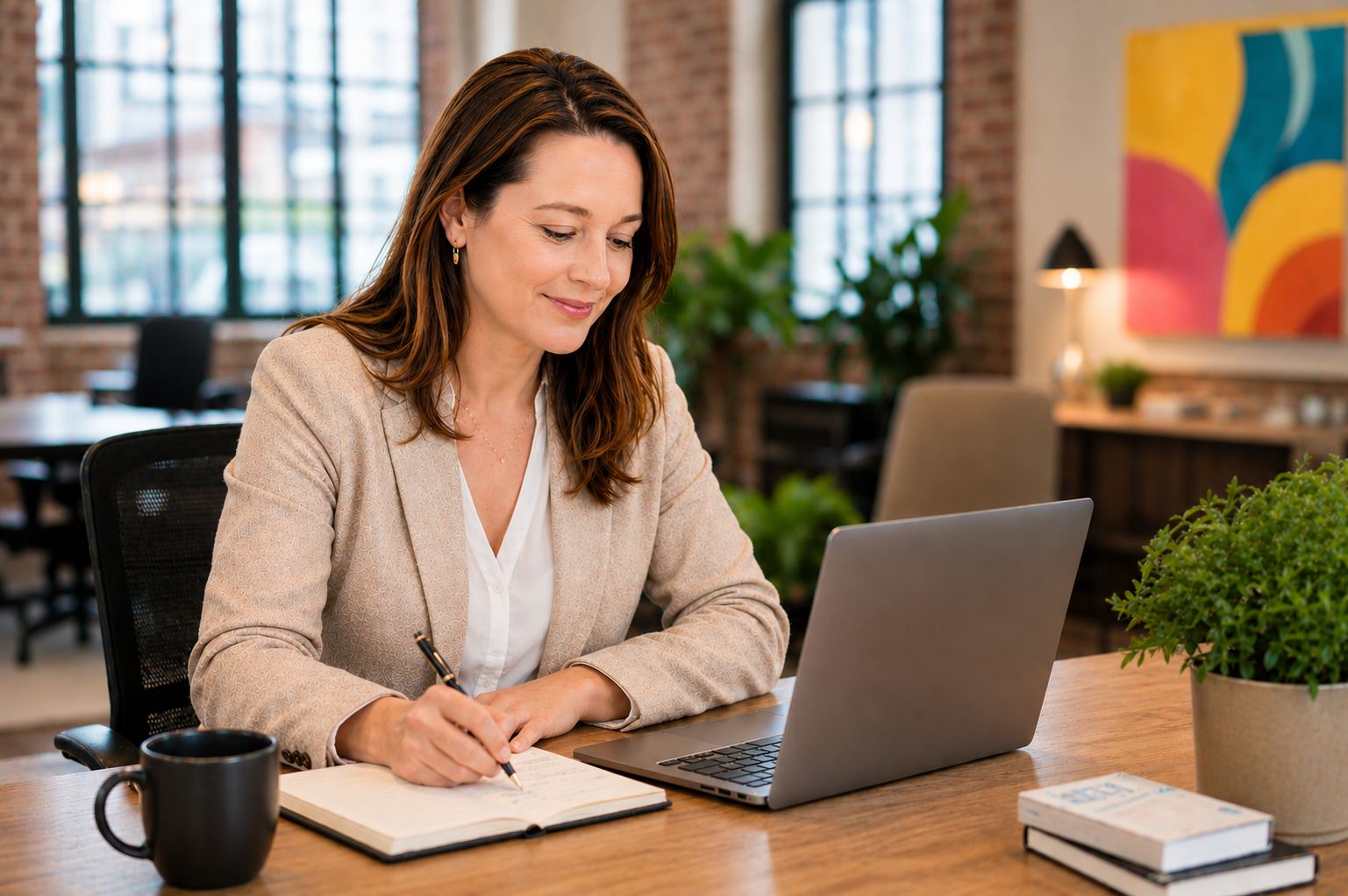 Lisa Thomas, Founder & CEO of EmployMint Inc., photographed in a bright corner office overlooking the city.